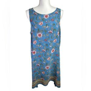 Max Studio Trapeze Tunic Tank Top Sleeveless Blue Floral Sleeveless Dress Size L